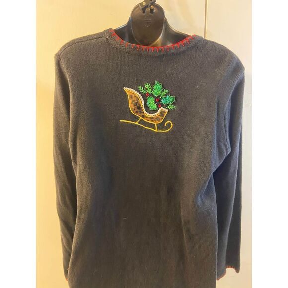 No Design #31691 M Christmas Sweater Bling Sequins Pearl Sleigh Snowflakes - Picture 6 of 9